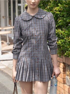 My Mum Made It Plaid Mini Dress with Peter Pan Collar